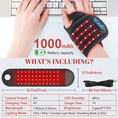 Red Light Therapy Wrist Strap Wireless Rechargeable Relieves Pain Tenosynovitis 660nm For Office Worker 850nm Wrist Belt Ankle